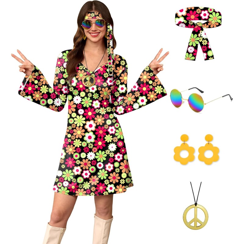Women'S Fashion From The 70S - Women's 5 Pcs Halloween 70s Hippie