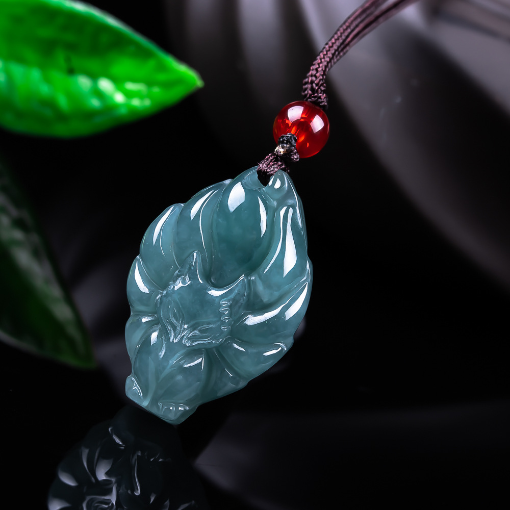 Women Fashion Designer - Natural Burmese Jadeite Fox Pendant Necklace