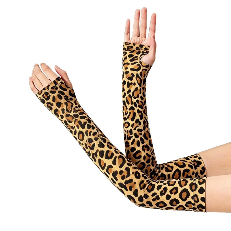 Women Fashion Gloves - Fashion Leopard Long Fingerless Arm Sleeves