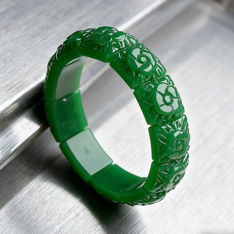 Women Fashion Designer - Real Jade Flower Bracelet Bangle Designer