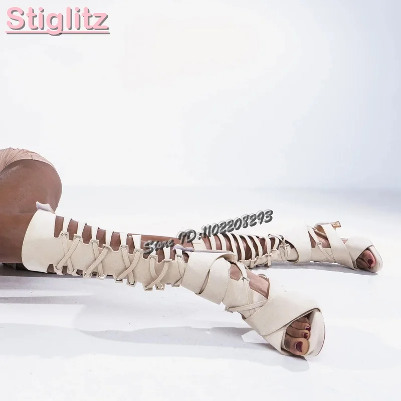 Women'S Fashion For Summer 2025 - Retro Cross-tied Roman Sandals Solid Frosted