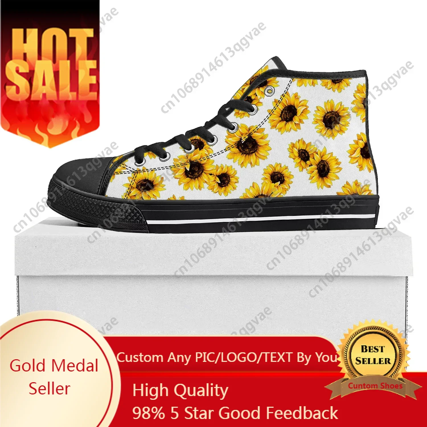Women'S Yellow Fashion Sneakers - Sunflower Yellow Flower High Top High