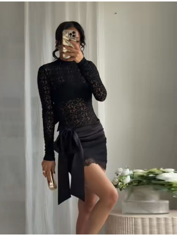 Fashion Black Lace Set Satin B - Women'S Young Fashion 评论和价格