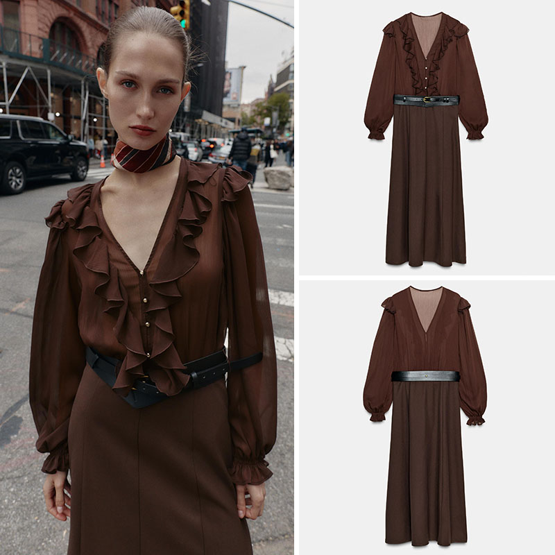 Elegant V-Neck Long Sleeve Mid - Women'S Young Fashion 评论和价格