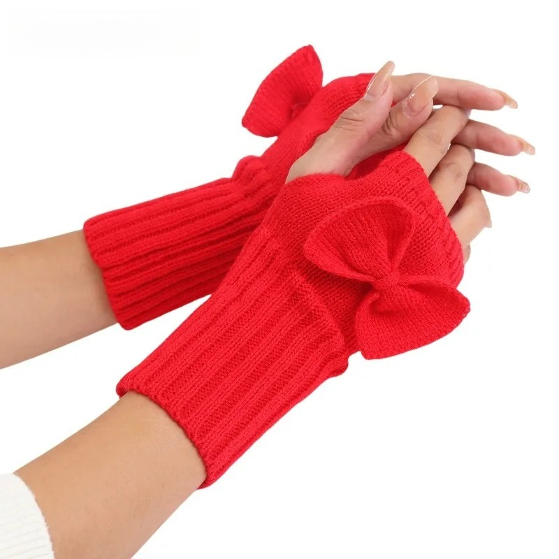 Knit Bow Fingerless Gloves – S - Women Fashion Gloves 评论和价格